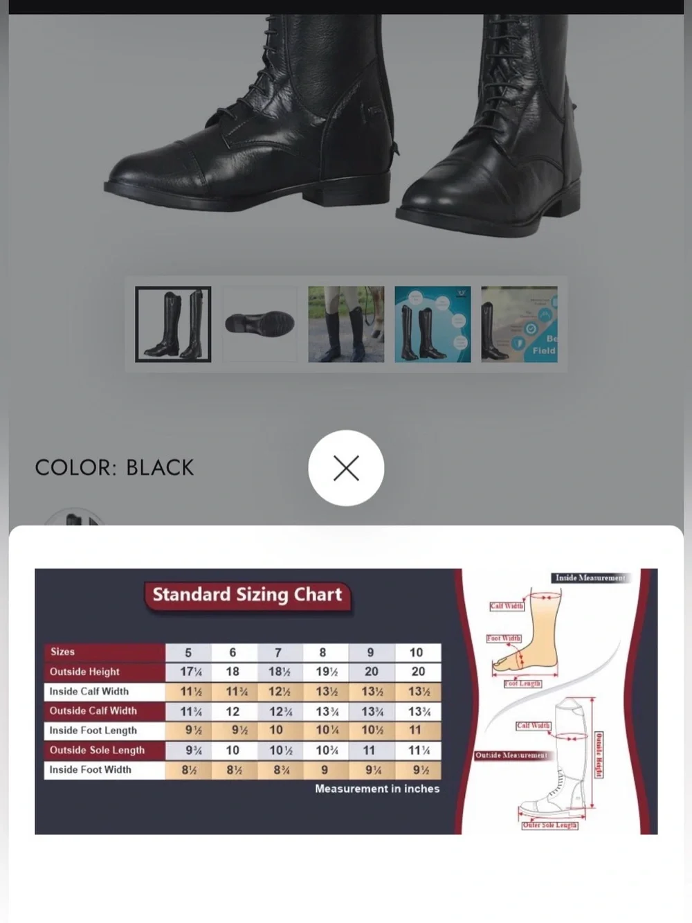 TuffRider Kids' Belmont Junior Field Boots - 7 - Black